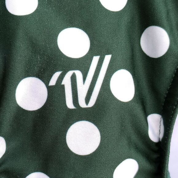 EUC VARSITY SPIRIT Dark Green/ White Polka Dots Crossback Sports Swim Top Size S - Picture 2 of 6